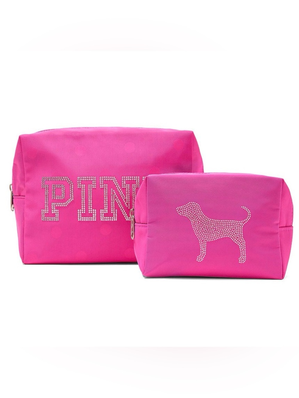 Victoria's Secret PINK Hot Pink Rhinestone Cosmetic Bag Duo